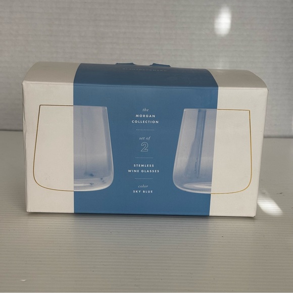 Anthropologie Morgan Stemless Wine Glasses Sky Blue Set of 2 – New in Box - Picture 3 of 10